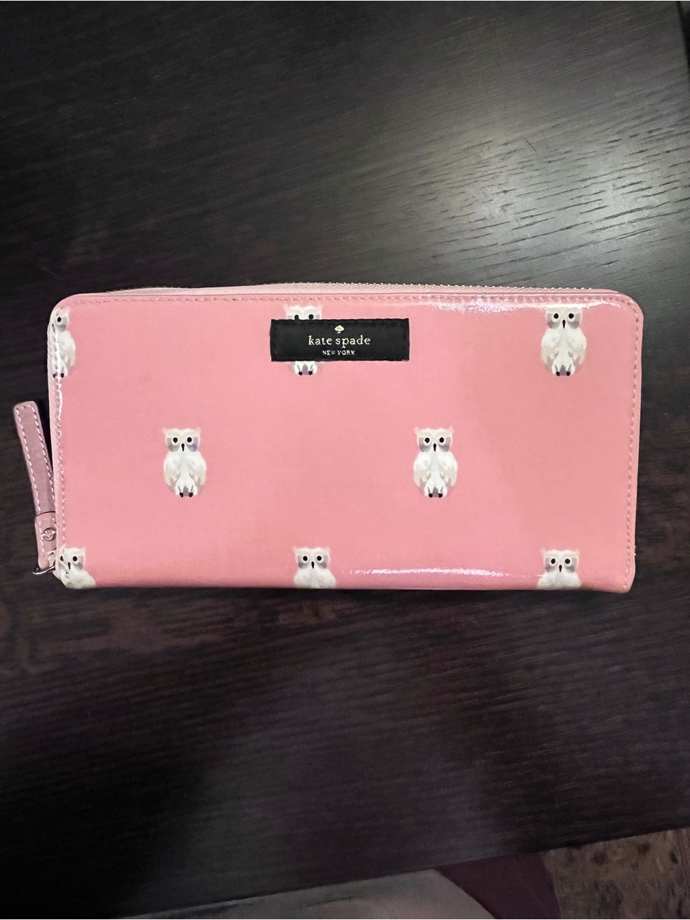 Rare Kate Spade Daycation Pink Owl Neda Zip-Around Wallet Coated Canvas